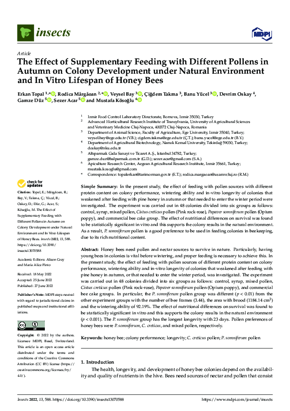 (PDF) The Effect of Supplementary Feeding with Different Pollens in ...