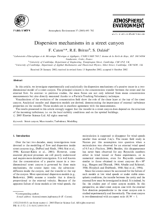 (PDF) Dispersion mechanisms in a street canyon