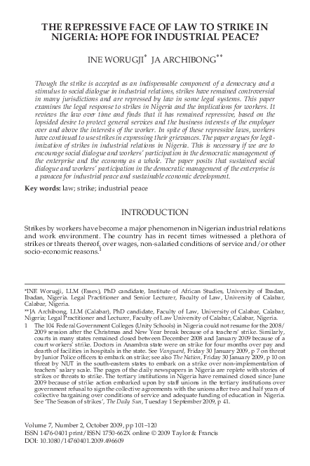 (PDF) The Repressive Face of Law to Strike in Nigeria: Hope for ...