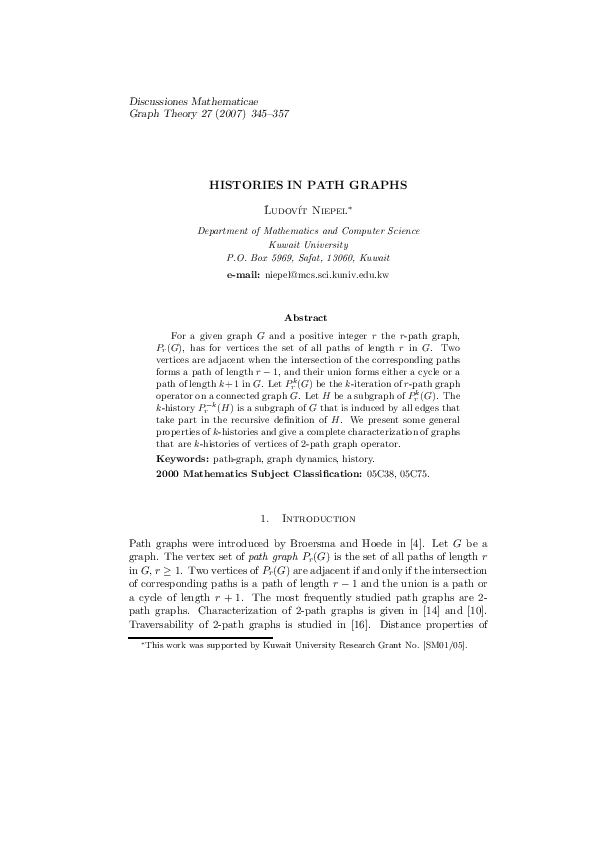 (PDF) Histories in path graphs