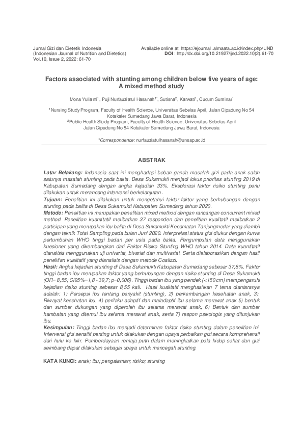 (PDF) Factors associated with stunting among children below five years ...