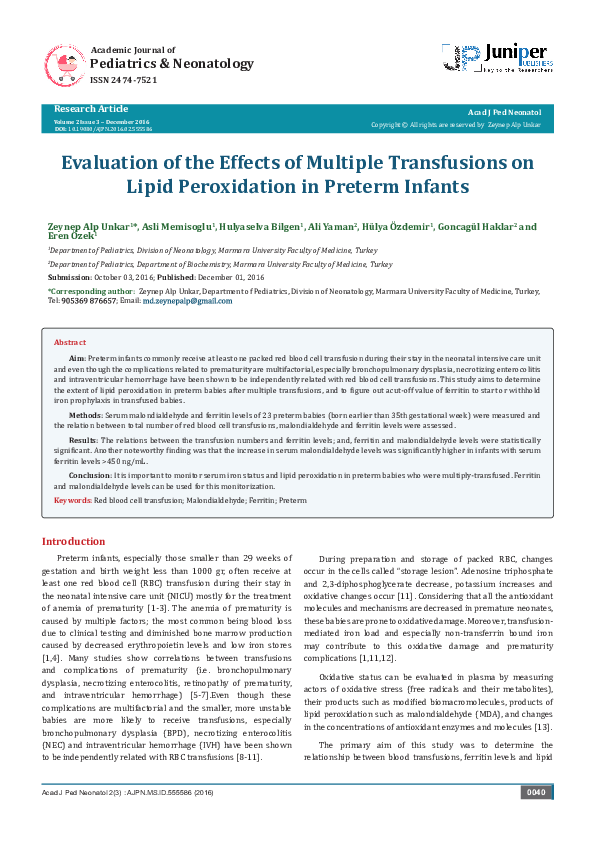 (PDF) Evaluation of the Effects of Multiple Transfusions on Lipid ...