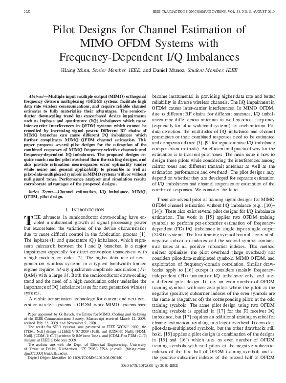 (PDF) Pilot Designs for Channel Estimation of MIMO OFDM Systems with ...