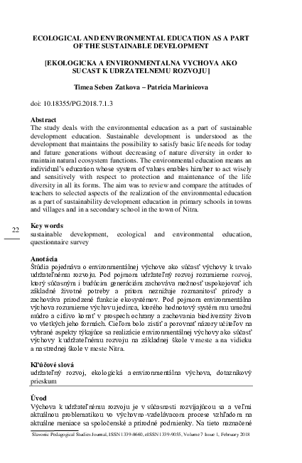 (PDF) Ecological and Environmental Education as a Part of the ...