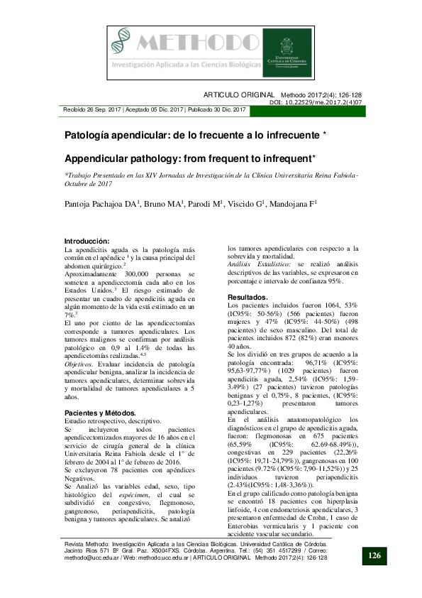 (PDF) Patología apendicular de lo frecuente a lo infrecuente Bruno