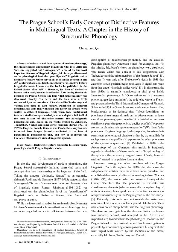 (PDF) The Prague School’s Early Concept of Distinctive Features in ...