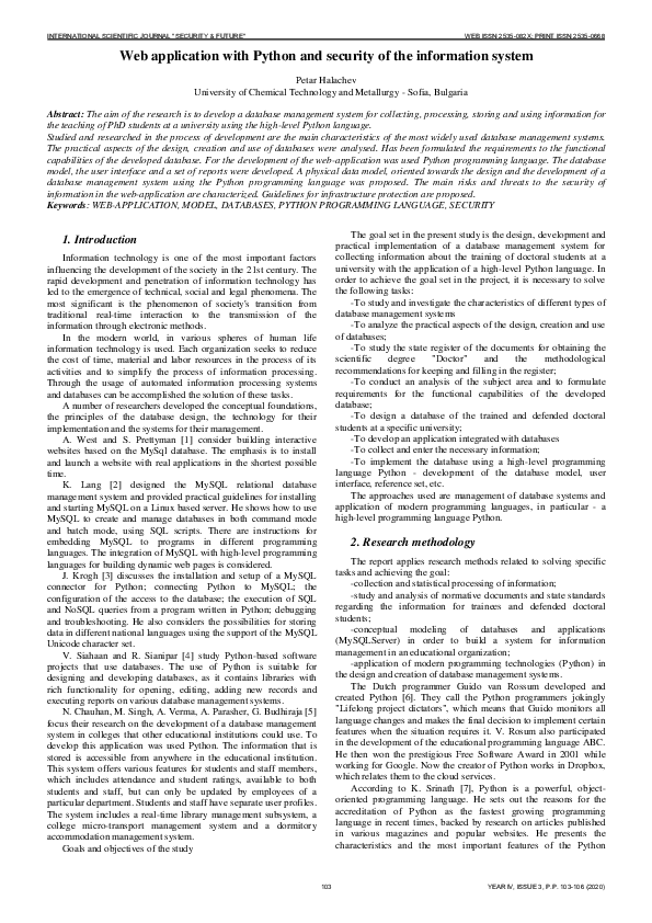 Web application with Python and security of the information system