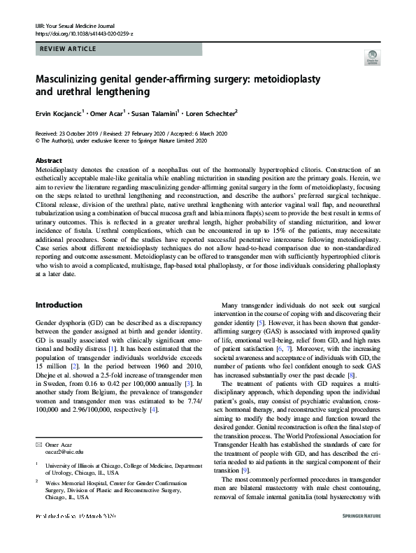 (PDF) Masculinizing genital gender-affirming surgery: metoidioplasty ...