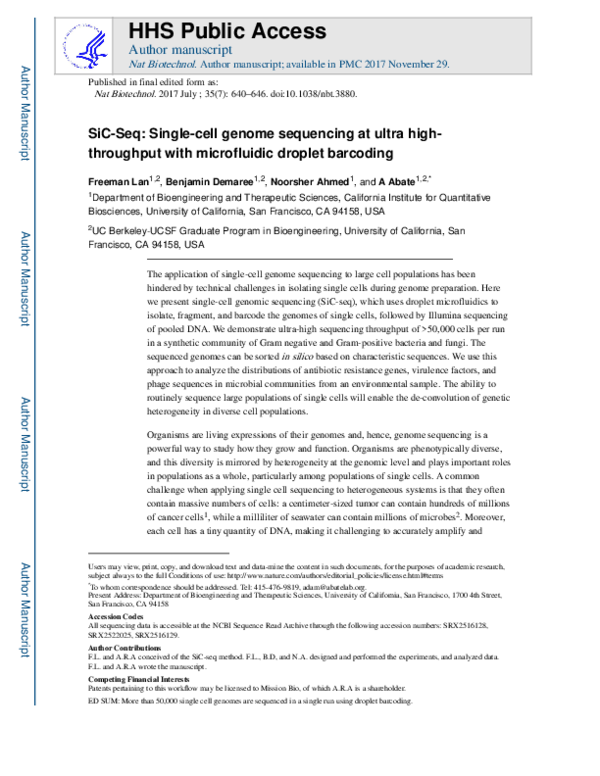 (PDF) Single-cell genome sequencing at ultra-high-throughput with ...
