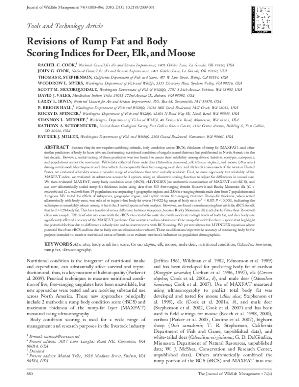 (PDF) Revisions of Rump Fat and Body Scoring Indices for Deer, Elk, and ...