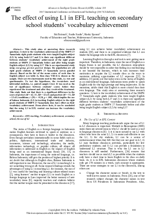 (PDF) The effect of using L1 in EFL teaching on secondary school ...