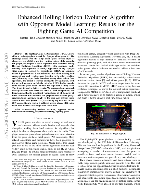 (PDF) Enhanced Rolling Horizon Evolution Algorithm with Opponent Model ...