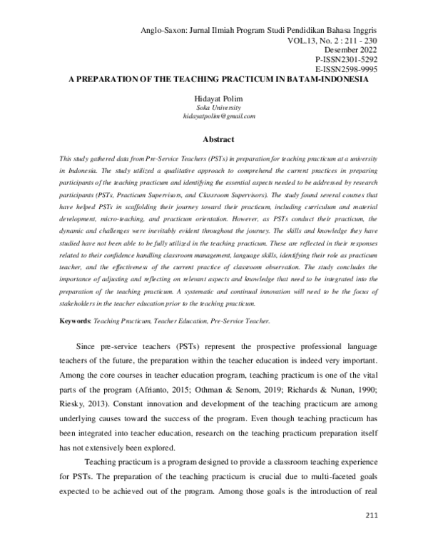 (PDF) A Preparation of the Teaching Practicum in Batam-Indonesia