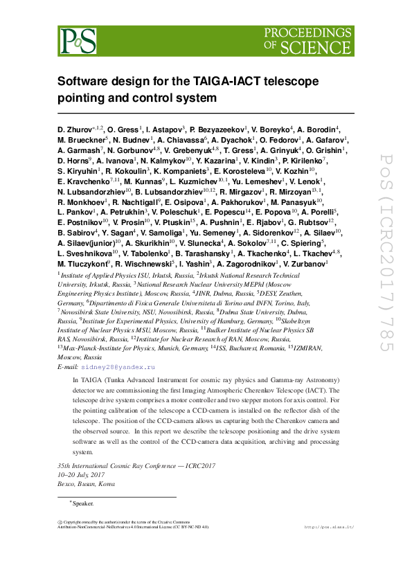 (PDF) Software design for the TAIGA-IACT telescope pointing and control ...