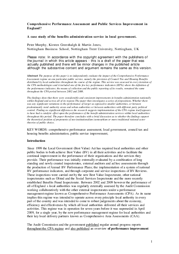 (PDF) Comprehensive Performance Assessment and Public Services ...