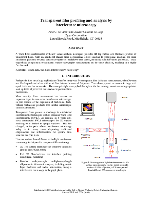 (PDF) Transparent film profiling and analysis by interference microscopy