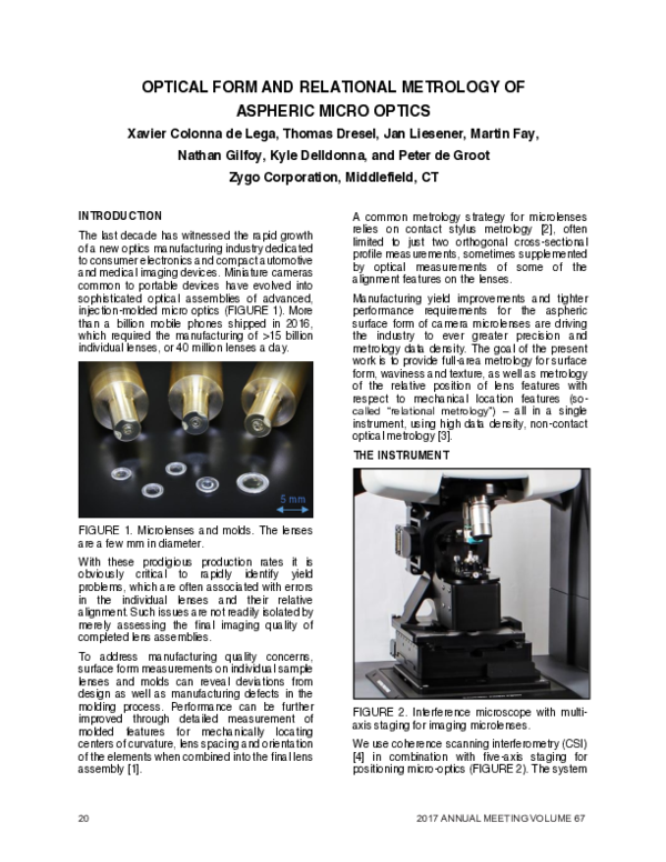 (PDF) Optical form and relational metrology of aspheric micro optics
