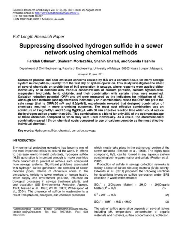 (PDF) Suppressing dissolved hydrogen sulfide in a sewer network using ...