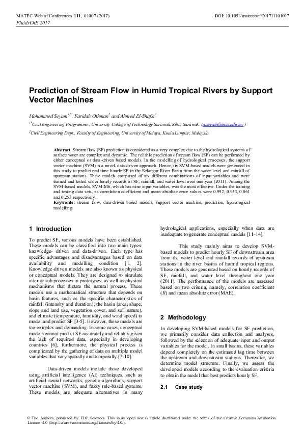 (PDF) Prediction of Stream Flow in Humid Tropical Rivers by Support ...