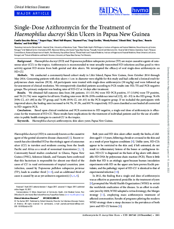 (PDF) Single-Dose Azithromycin for the Treatment of Haemophilus ducreyi ...