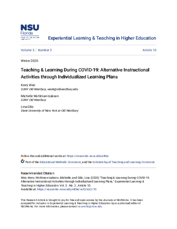 (PDF) Teaching & Learning During COVID-19: Alternative Instructional ...
