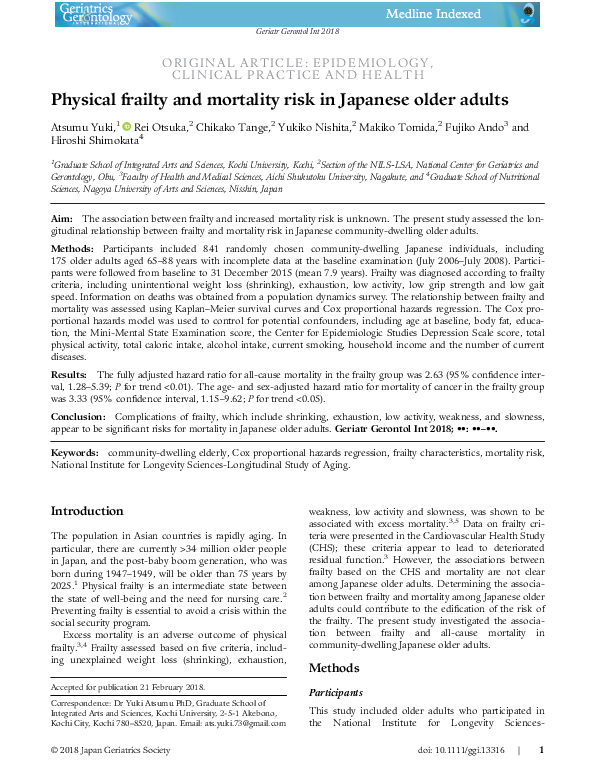 (PDF) Physical frailty and mortality risk in Japanese older adults