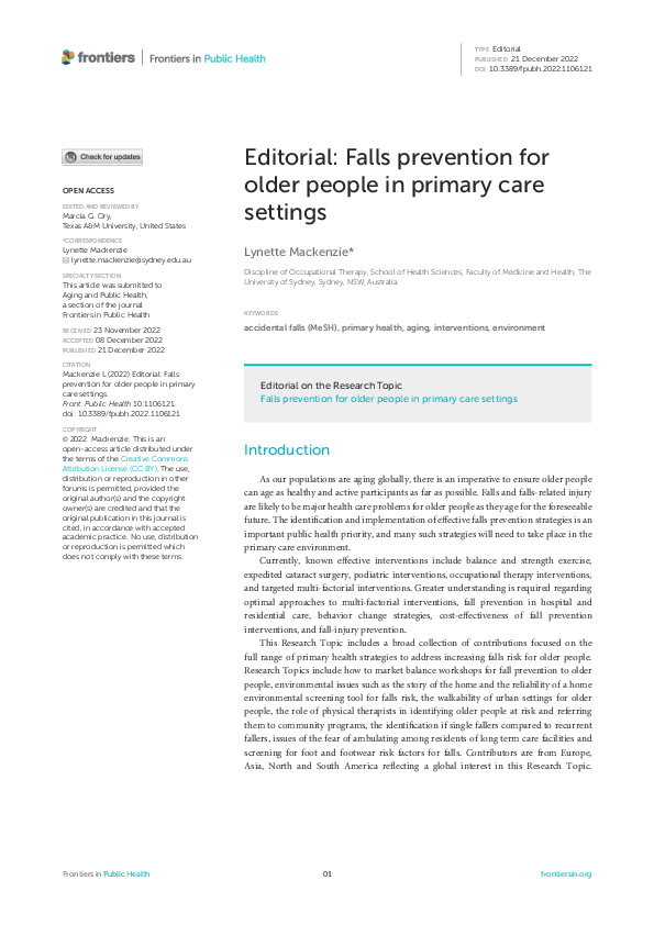 (PDF) Editorial: Falls prevention for older people in primary care settings