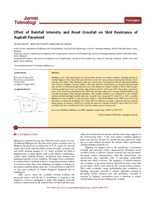 (PDF) Effect of Rainfall Intensity and Road Crossfall on Skid ...