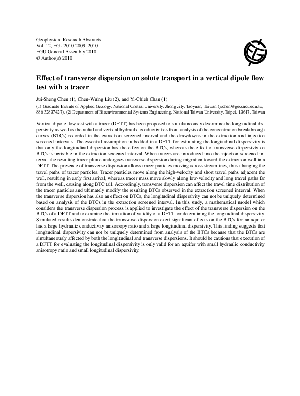 (PDF) Effect of transverse dispersion on solute transport in a vertical ...