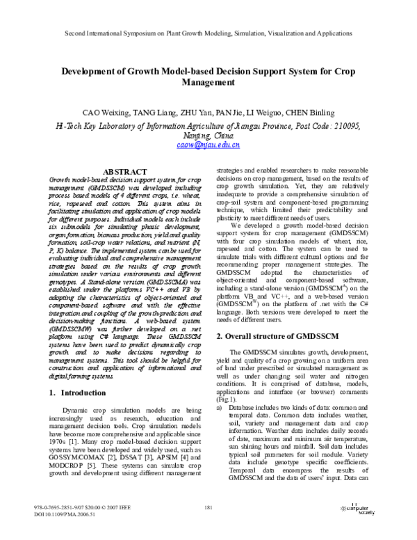 (PDF) Development of Growth Model-Based Decision Support System for ...