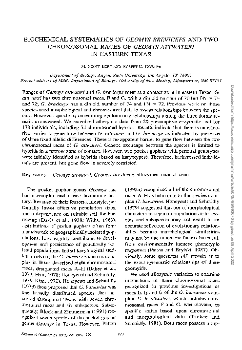 (PDF) Biochemical Systematics of Geomys breviceps and Two Chromosomal ...