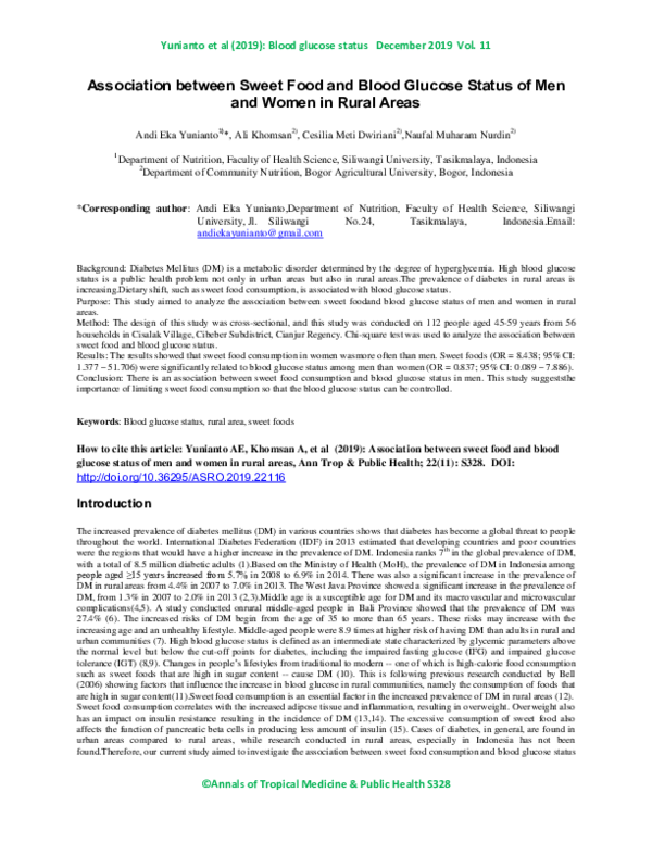 (PDF) Association between Sweet Food and Blood Glucose Status of Men ...
