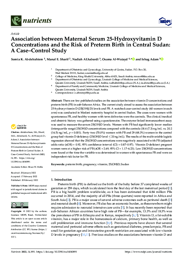 (PDF) Association between maternal serum 25-hydroxyvitamin D level and ...