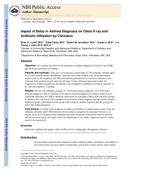 (PDF) Impact of Delay in Asthma Diagnosis on Chest X-ray and Antibiotic ...