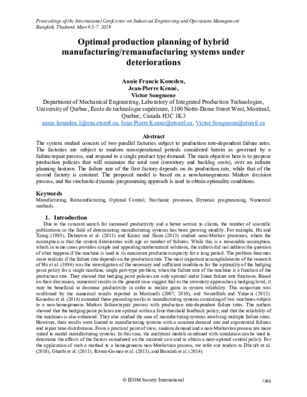 (PDF) Optimal production planning of hybrid manufacturing ...