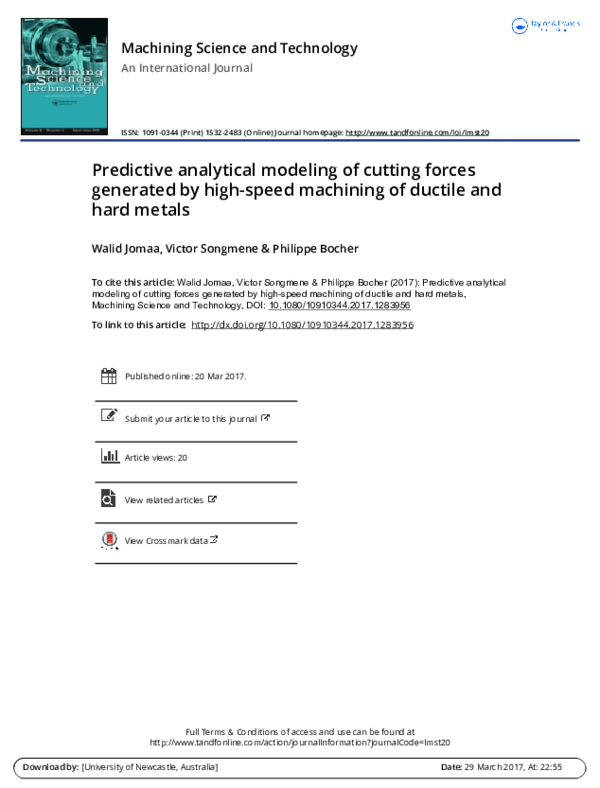 (PDF) Predictive analytical modeling of cutting forces generated by ...
