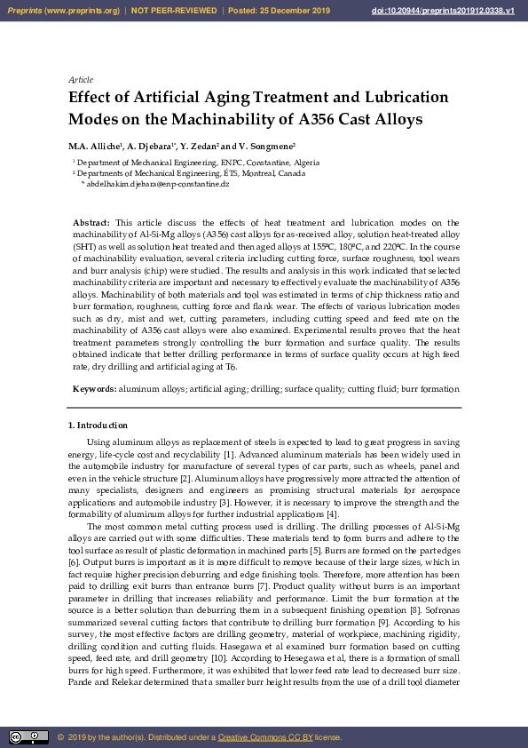 (PDF) Effect of Artificial Aging Treatment and lubrication Modes on the ...
