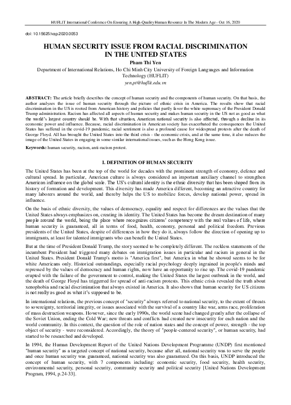 (PDF) Racial Discrimination and Human Security in the US