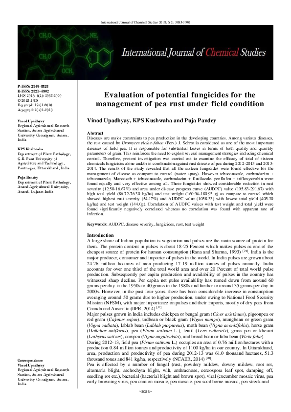 (PDF) Evaluation of potential fungicides for the management of pea rust ...