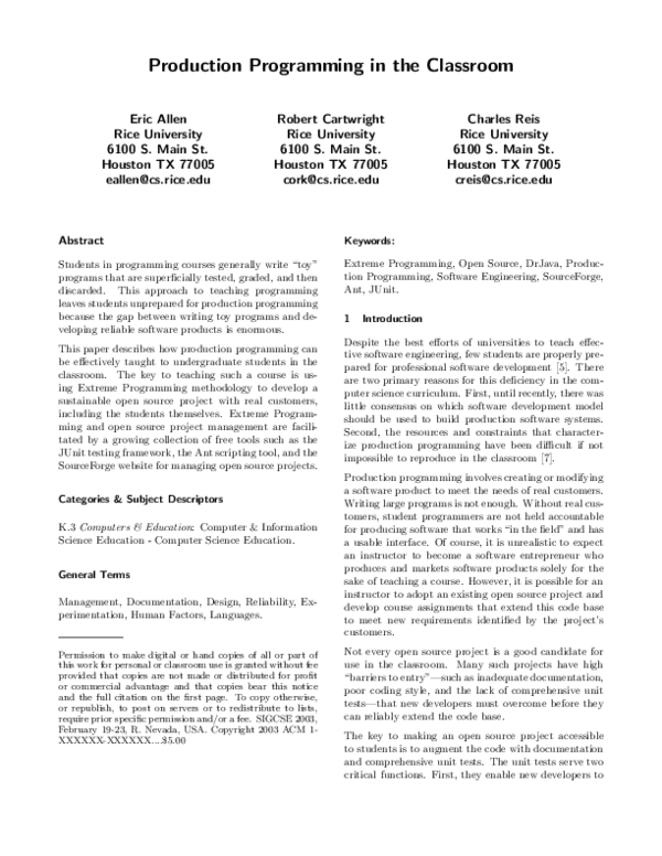 (PDF) Production programming in the classroom