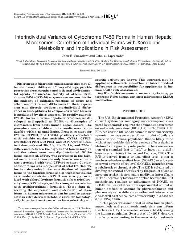 (PDF) Interindividual Variance of Cytochrome P450 Forms in Human ...