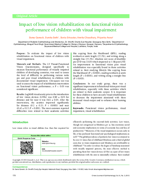 (PDF) Impact of low vision rehabilitation on functional vision ...