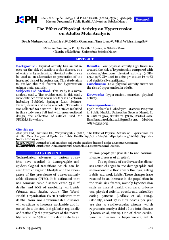 (PDF) The Effect of Physical Activity on Hypertension on Adults: Meta ...
