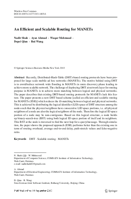 (PDF) An Efficient and Scalable Routing for MANETs