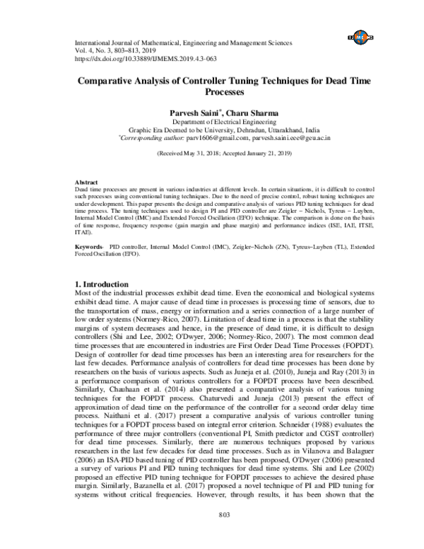 (PDF) Comparative Analysis of Controller Tuning Techniques for Dead ...