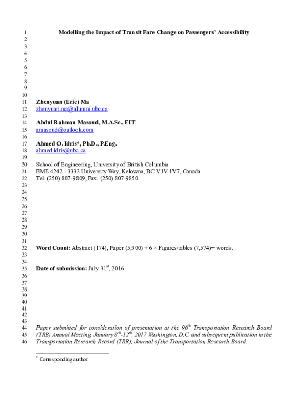 (PDF) Modeling the Impact of Transit Fare Change on Passengers ...