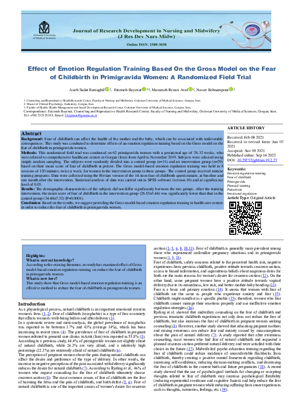 (PDF) Effect of Emotion Regulation Training Based On the Gross Model on ...