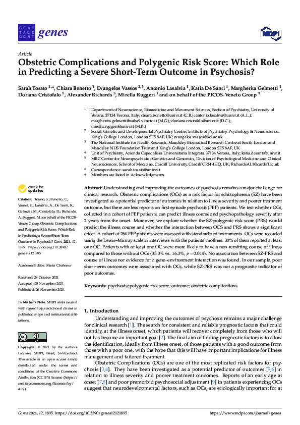 (PDF) Obstetric Complications and Polygenic Risk Score: Which Role in ...