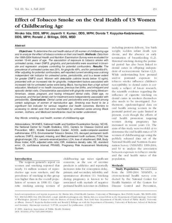 (PDF) Effect of Tobacco Smoke on the Oral Health of US Women of ...