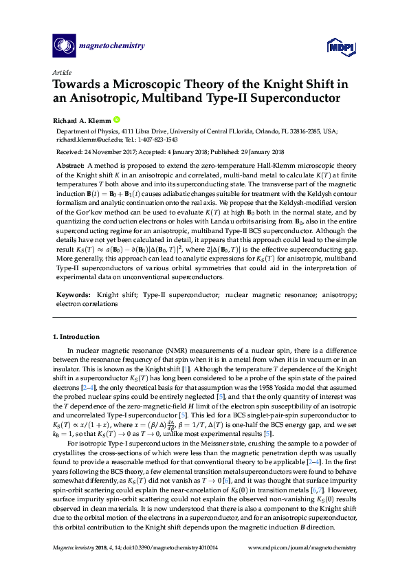 (PDF) Towards a Microscopic Theory of the Knight Shift in an ...